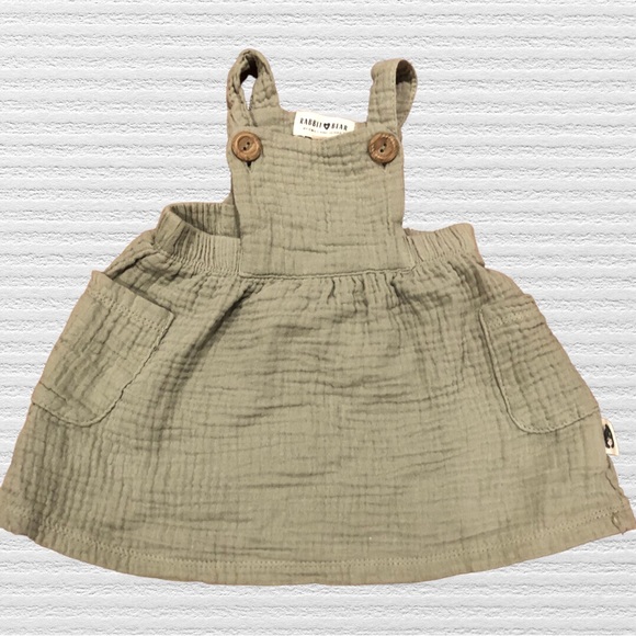 Rabbit + Bear Girls Sun Dress Textured Organic Cotton Sage Green - Picture 1 of 4